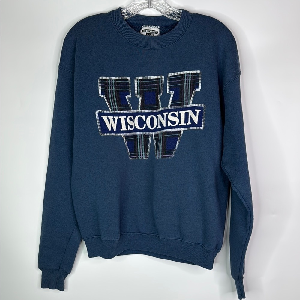 Vintage Lee Heavyweight Blue Wisconsin Crewneck Sweatshirt Size Medium 90s